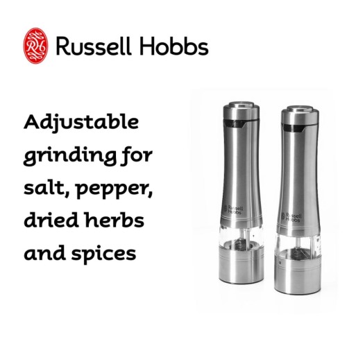 Russell Hobbs Electric Salt & Pepper Mill Stainless Steel Set of 2 Grinder