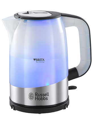 russell hobbs purity brita water filter kettle with blue light illumination